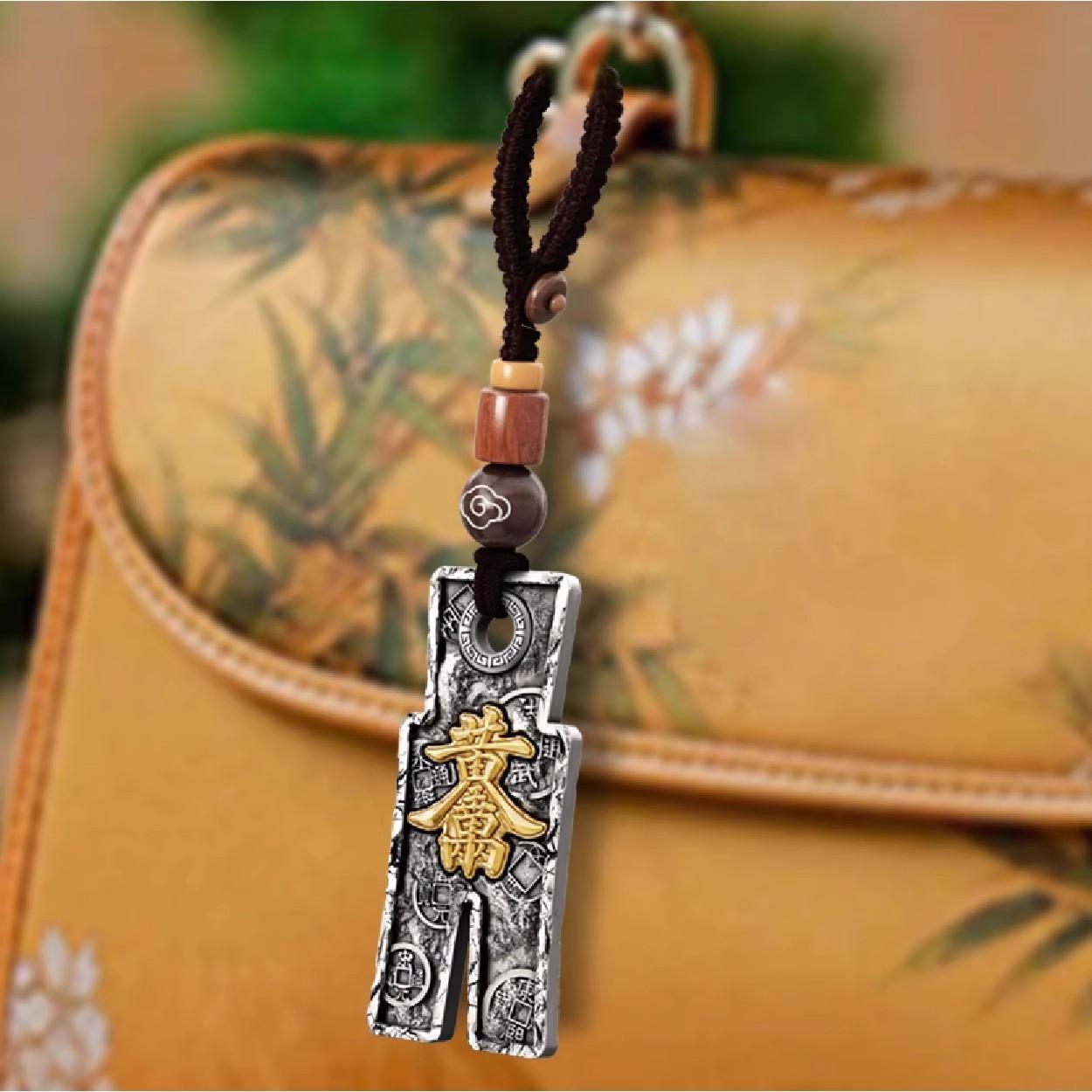 Golden Fortune Cloth Pendant Chinese Taotie Pattern Antique Coin Handmade Car Keychain Lucky Charm Retro Design