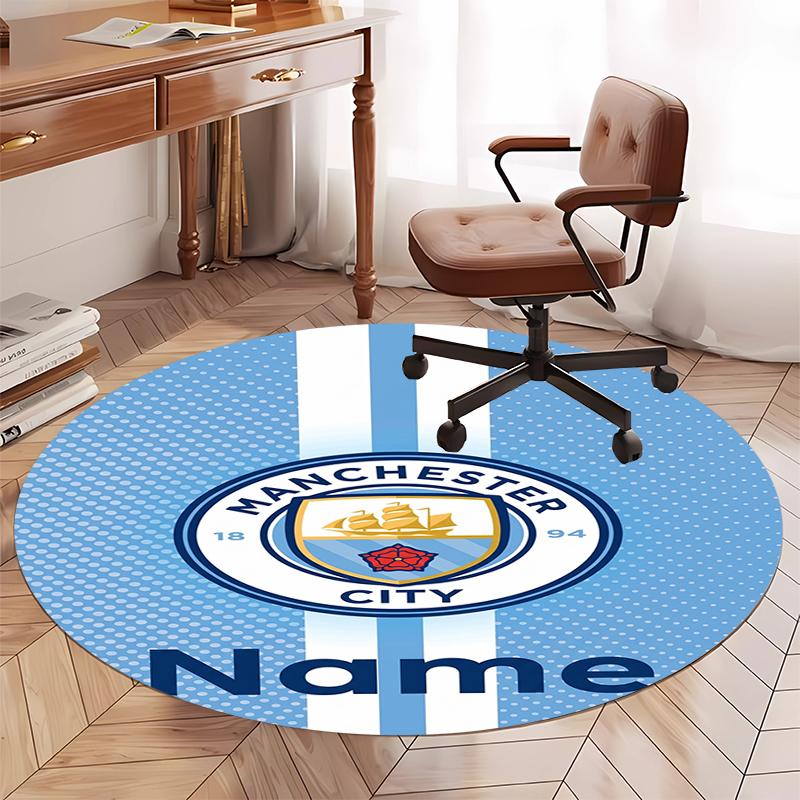 Benutzerdefinierter Name Manchester City Aufgedruckter Runder Teppich Teppich Stuhlteppich Bereichsteppich Eingang Fußmatten, für Bürostuhl Wohnzimmer Schlafzimmer Küche.