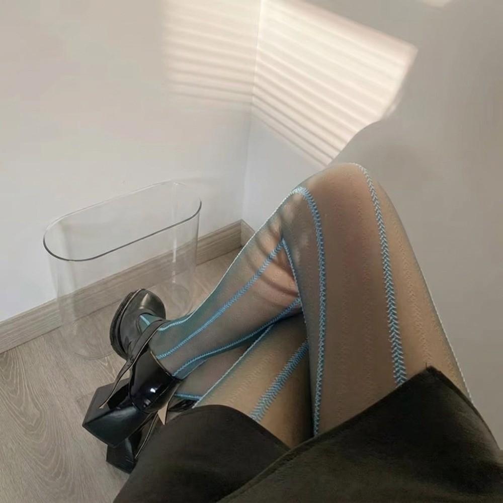 Vertical Line Design Wheat Ear Pantyhose Black Ultra-Thin Tights Hanging Line Leggings Daily Wear