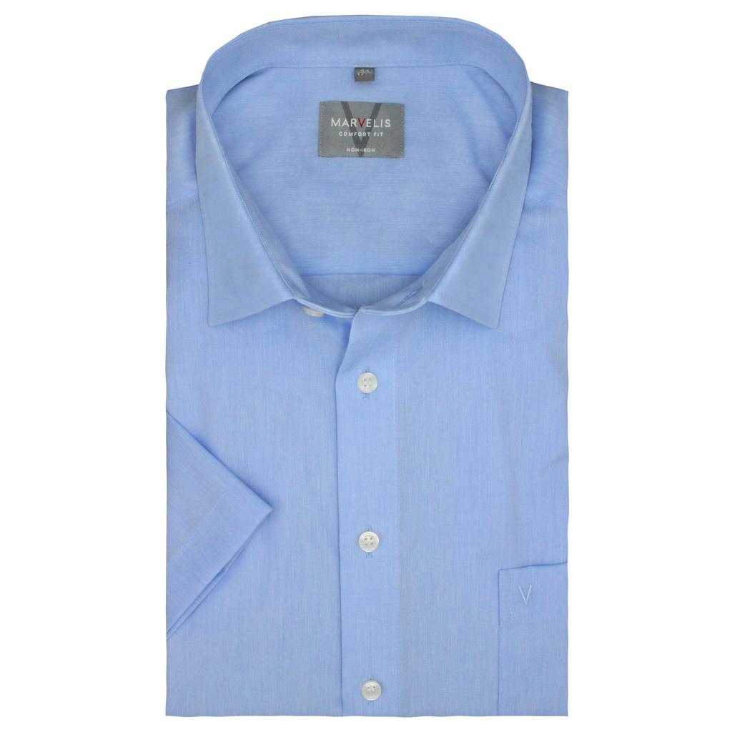 Camisa Masculina Marvelis Chambray Conforto Manga Curta