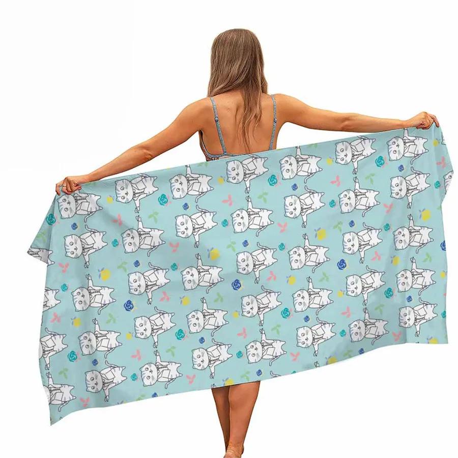 Cartoon Cat Microfiber Pool Beach Towel Portable Quick Fast Dry Sand Outdoor Travel Swim Blanket Thin Yoga Mat Bath Towel