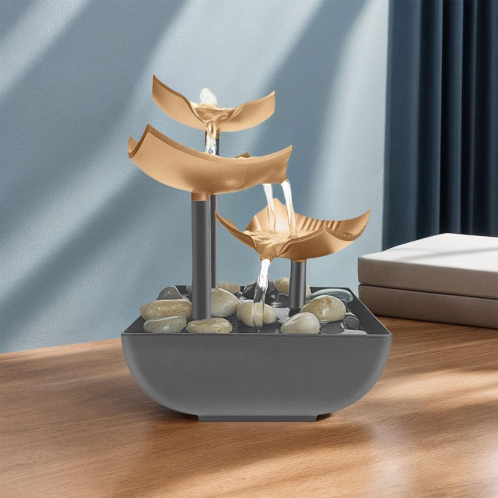 Tabletop Water Fountain with LED Light & Natural Rocks Zen Meditation Waterfall Relaxing Sound Ornament for Home and Office