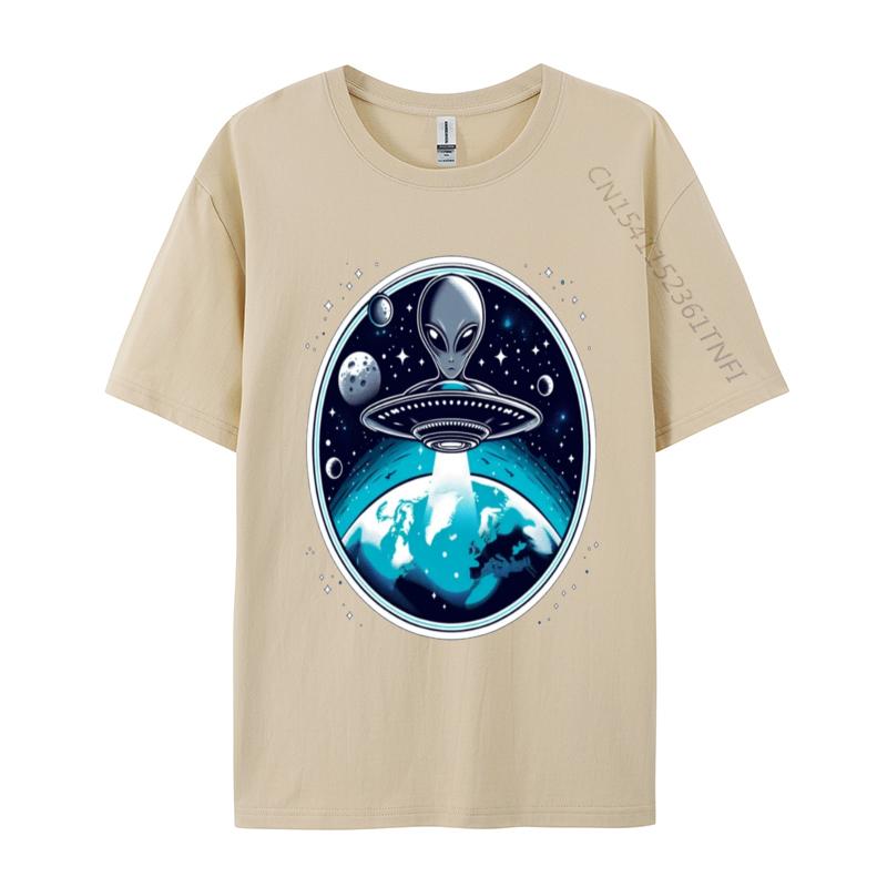 Grey Aliens In A Ufo TShirt T Shirt Brand Custom Cotton Men Tees Casual Loose TeeShirt Man Top Tshirts