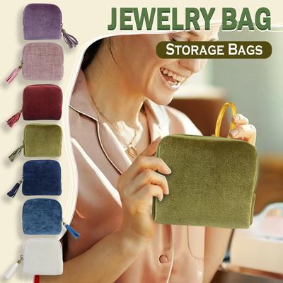 Bolsa de Armazenamento de Joias Zíper com Borla Bolsa para Joias Anel Pingente Pulseira Organizador de Joias Portátil