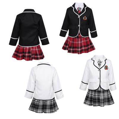 Uniforme Escolar de Invierno Japonés Coreano para Niños y Niñas de 4 Piezas Camisa de Manga Larga Traje Blazer con Minifalda/Pantalones Corbata