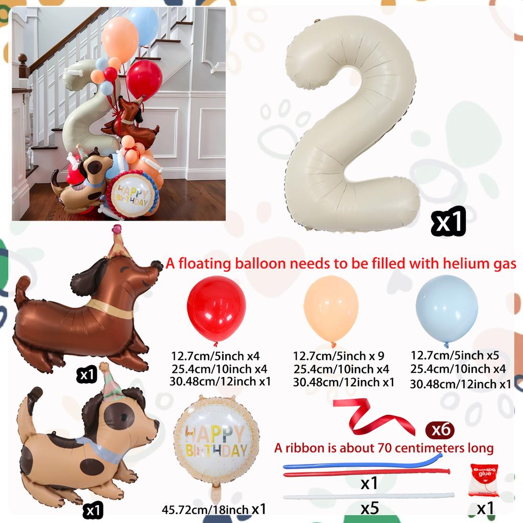Milk white digital column balloon set with cute dog aluminum foil balloons for anniversary, birthday party decoration (0-9)