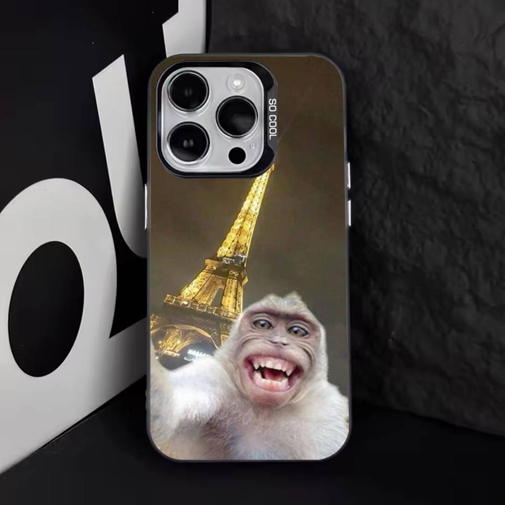 Funny Cute Monkey Phone Case For iPhone 11,12,13,14,15,16,17,Pro,Max,Plus,E,Air,Mini IMD Matte Black