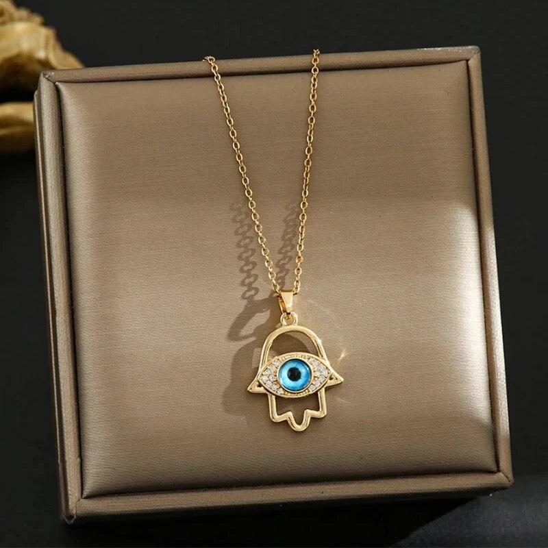 1 Stück Luxus Wind Teufelsauge Kupfer Anhänger Titanstahl Kette Vergoldete Halskette Modeaccessoires