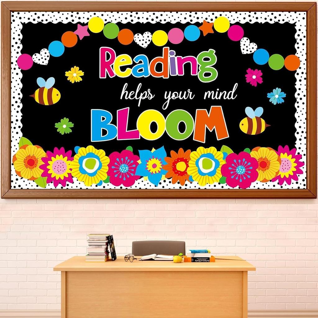 ojustbeok Summer Reading Flower Bulletin Board Decorations Set Classroom Floral Bulletin Board Border Cutouts Reading Helps Your Mind Bloom Craft