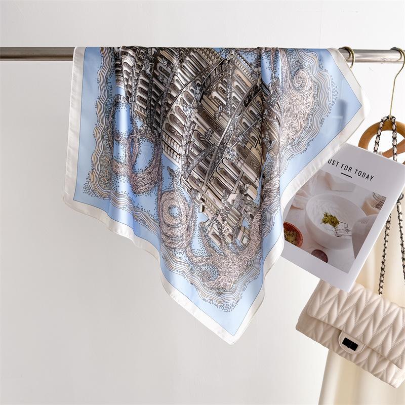 Spring Square Scarf Women‘s Fashion Print Scarf Luxury Imitation Silk Neckerchief Bandanas Hairbands Wraps For Travel