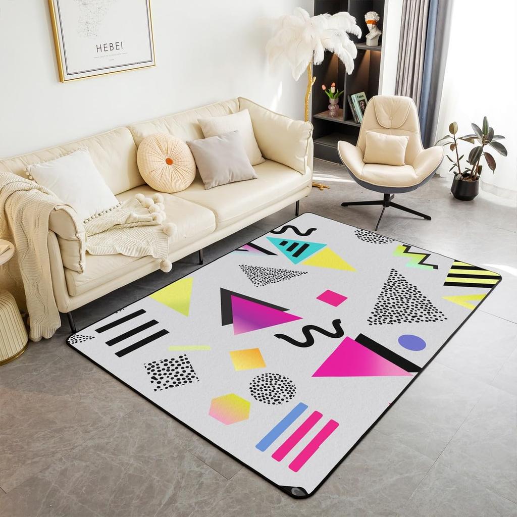 Memphis Area Rug 3x5 Hipster Retro Rug 80s 90s Hip Hop Funky Carpet for Bedside Colorful Pop Art Inspired Watercolor Eighties Memphis Geomet