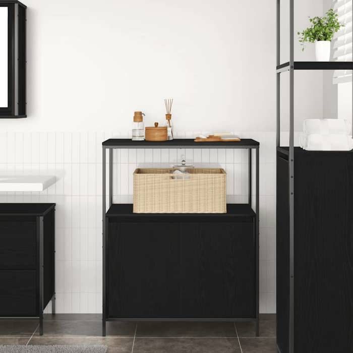 VidaXL Meuble de salle de bain avec étagères chêne noir 76,5x35x95 cm, armoire de rangement de salle de bain, armoire de 861917