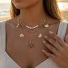 3pcs Ceramic Starfish Pendant Necklace for Women Metal Shell Conch Multi-Layered Clavicle Chain Summer Vacation Travel Jewelry