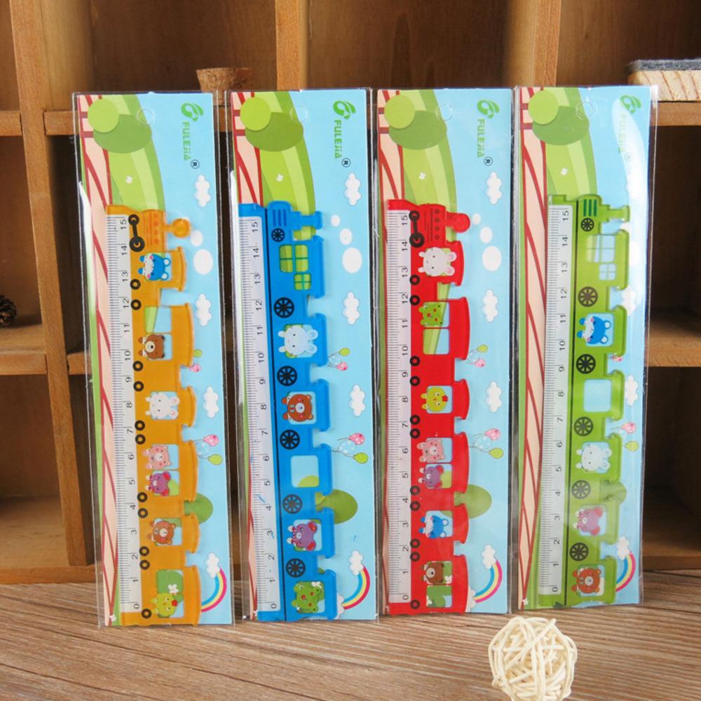 1 Piece Lytwtw's Cute Colors Train Straight Ruler Kawaii Tools Stationery Cartoon Drawing Gift Office School Measuring