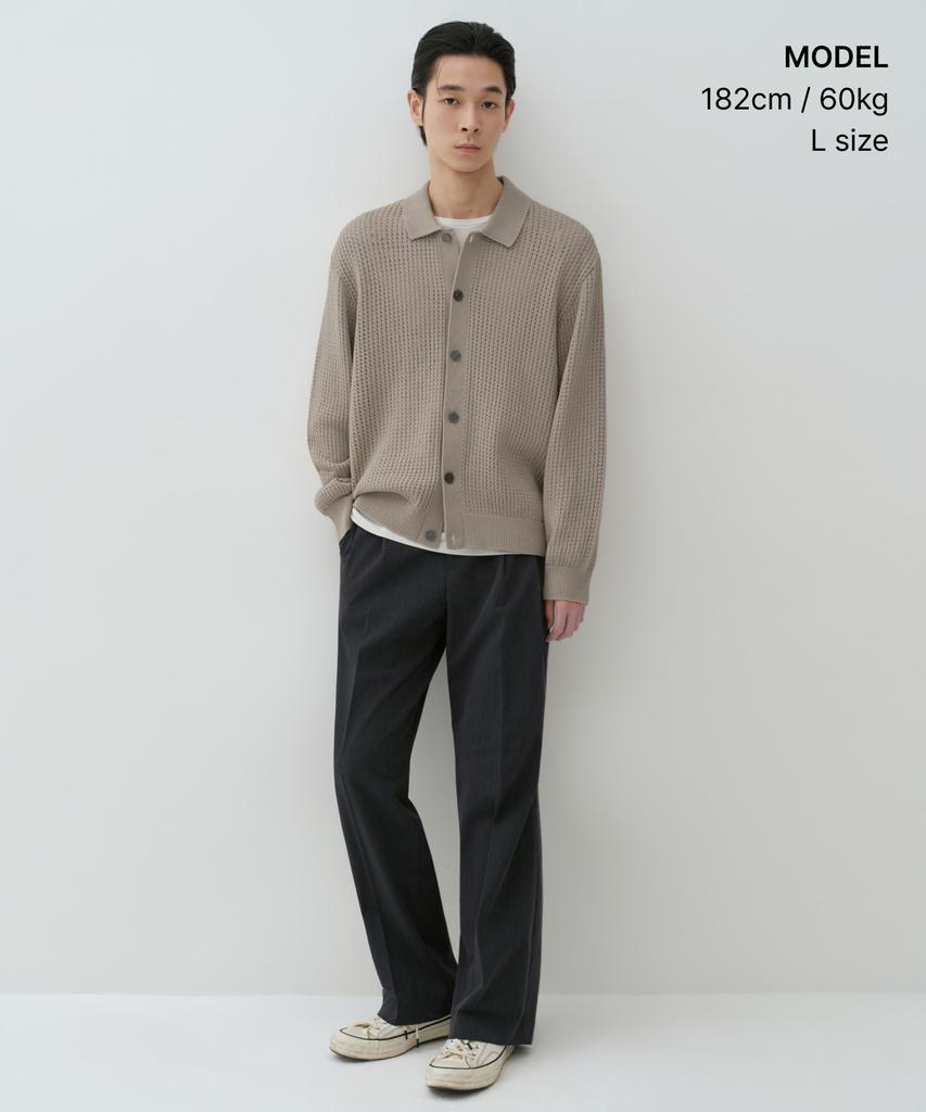 Musinsa Standard Crochet Knit Collared Cardigan [Grayish Beige]