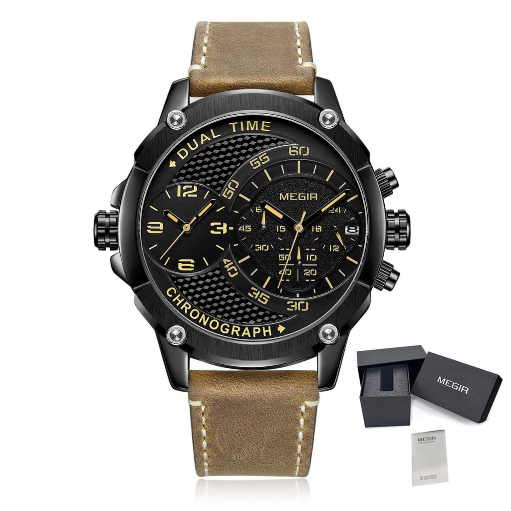 MEGIR 2093 Luxury Business Style Watches High Quality Leather Strap Sports Wristwatch Chronograph Clock Trending Quartz Watch