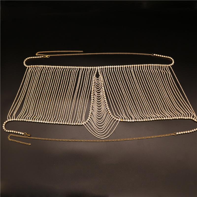 

European And American Sexy Body Chain Jewelry Nightclub Super Flash Waist Chain Jewelry Full Of Diamond Tassel Luxury Bikini Skirt Chain