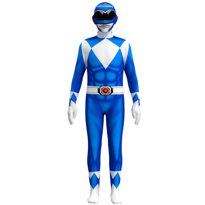Kind Volwassene Samurai Sentai Shinkenger Rangers Kostuum Volwassene Kinderen Superheld Cosplay Halloween Verjaardagsfeest Jumpsuit Zentai Pak 160cm blue