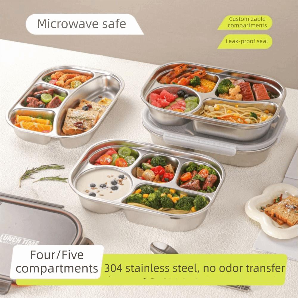 Large Capacity Stainless Steel Lunch Box 304 Stainless Steel Divided Lunch Plate  Picnic Use
