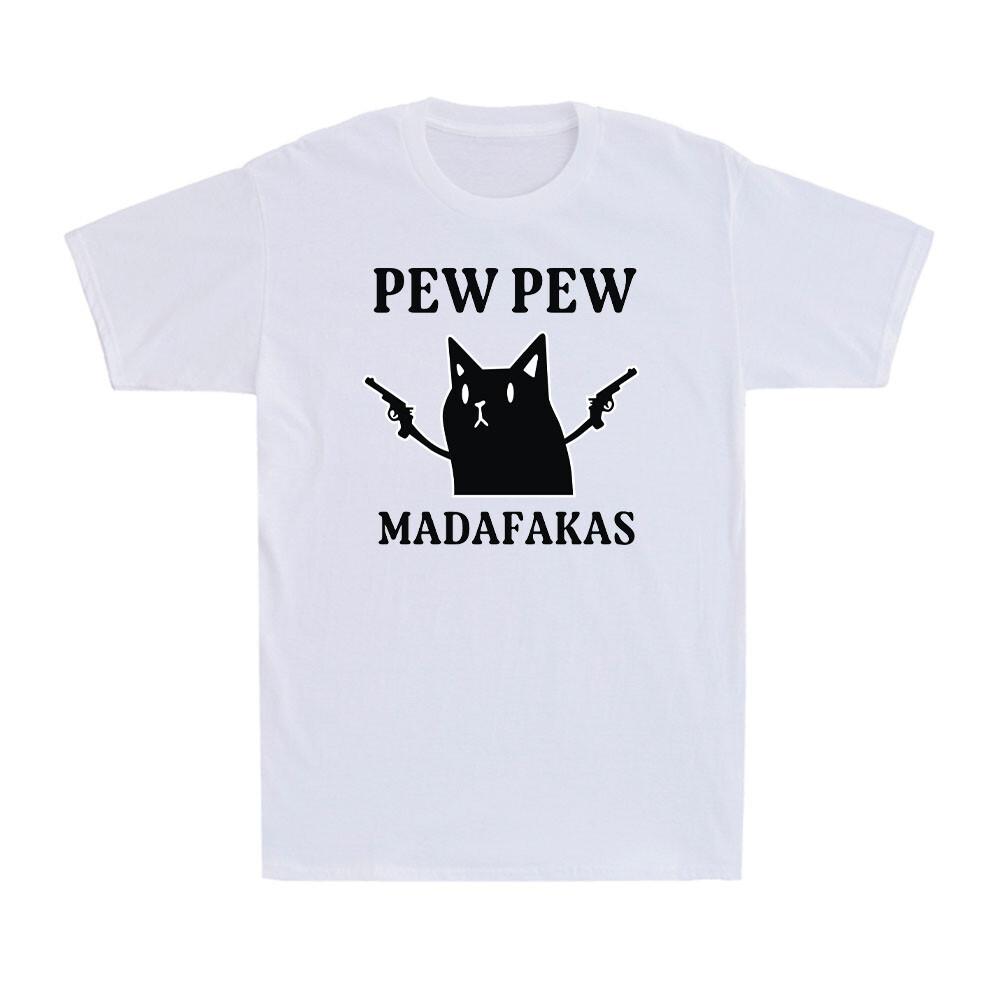Cat Pew Pew Madafakas Funny Cat With Guns Gangland Meme Vintage Men s T-Shirt XXXL