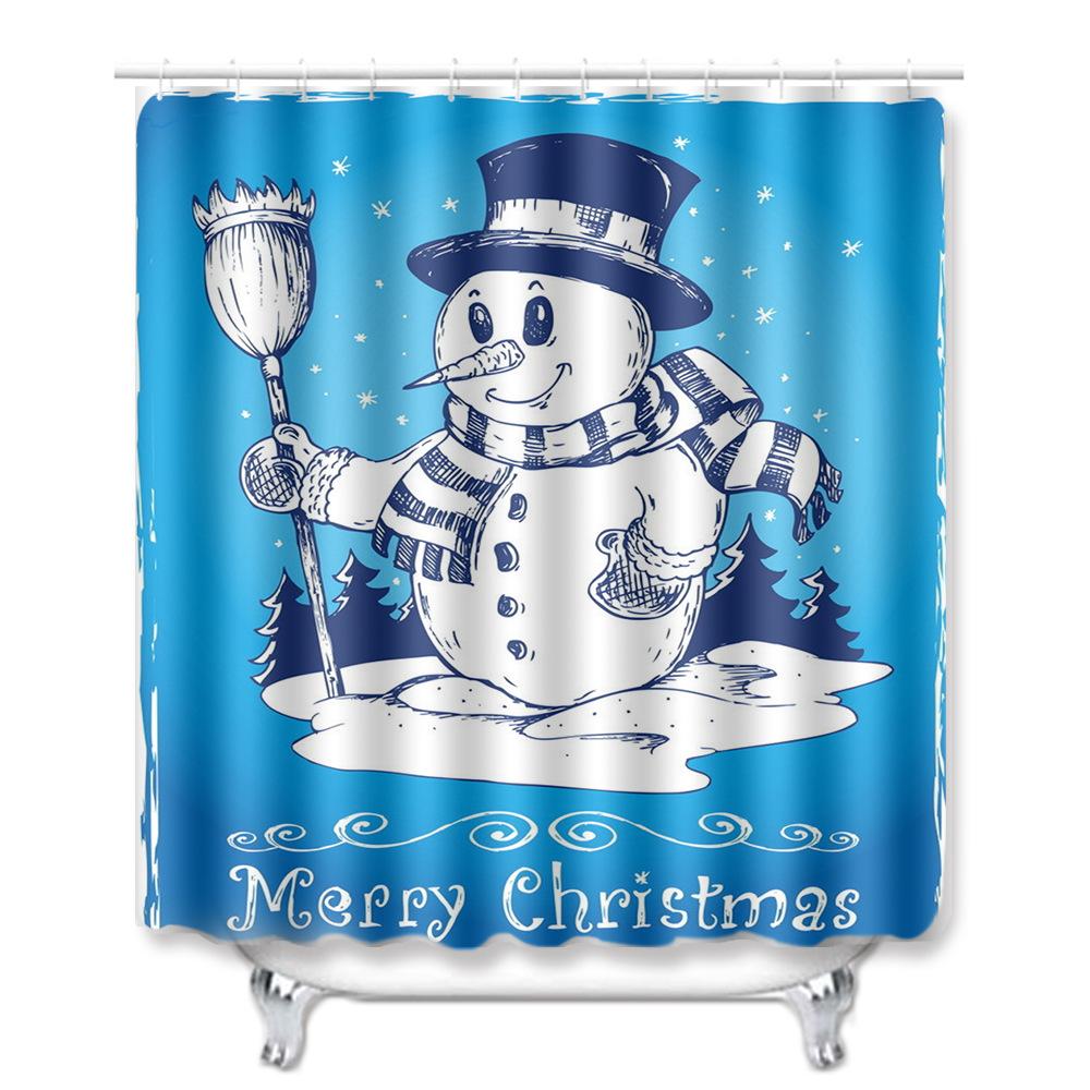 Christmas Home Shower Curtain Waterproof Polyester Cloth Toilet Floor Mat Four-Piece Set Entrance Door Mat Bedroom Living Room Carpet