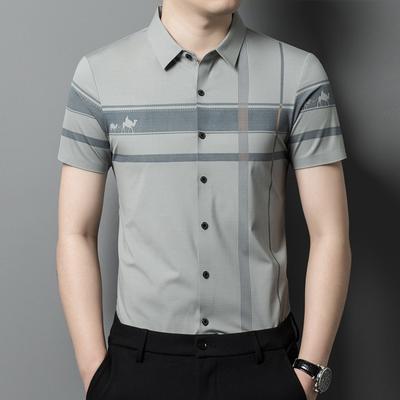 Seamless Men Short-Sleeved Shirt Young and Middle-Aged Summer New Men's Wear Non-Ironing Business Casual Striped Stretch Shirt