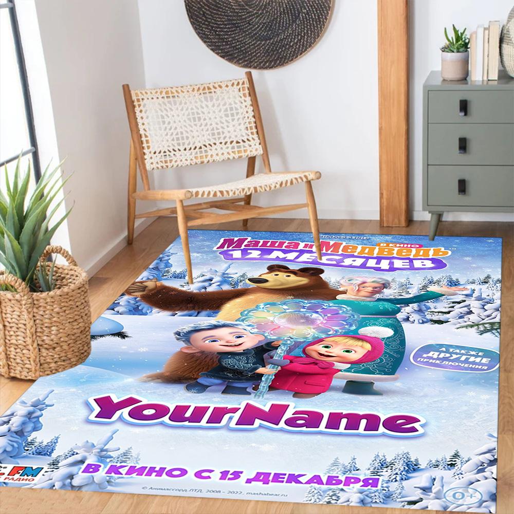 Masha Bear Customizable Name Floor Rug Office Rug Perfect for Decorate Room Balcony Bedrooms Game Room Anti-slip Rug Decorate Offices
