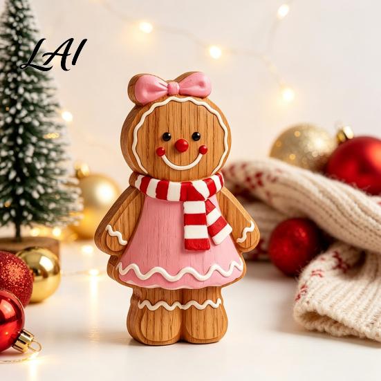 Rustic Xmas Shelf Sitters Christmas Gingerbread Man Ornament Hand Painted Vintage Wooden Tabletop Durable Wood Figurines Figurine Holiday Decor for