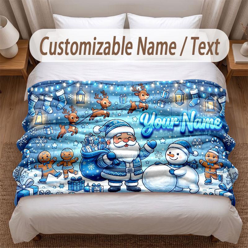 Christmas Theme Soft Blanket Personalized Custom Name Text Print Warm Blanket Home Sofa Bedroom Decor