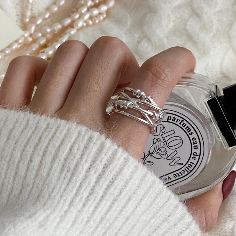 925 Sterling Silver Retro Plain Silver Ring for Women Does Not Fade, Light Luxury, High-end Sense, Versatile Opening Fashion Personality Ring