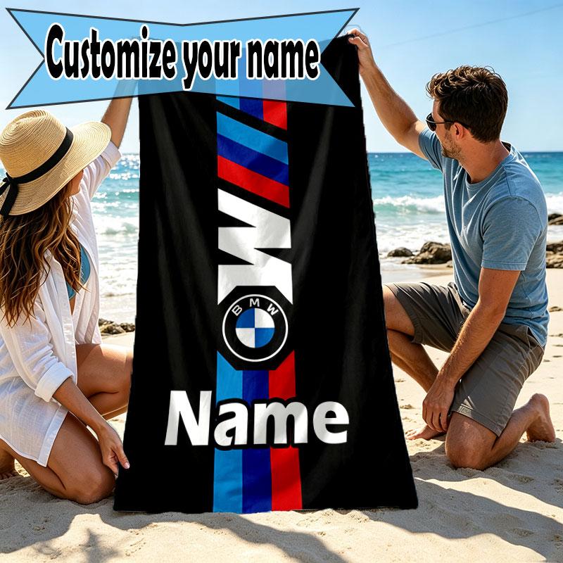 Custom Name Personalized BMW Print Beach Towel, for Trip Camping Beach Party Home Decor, Birthday Gift for Family & Friends