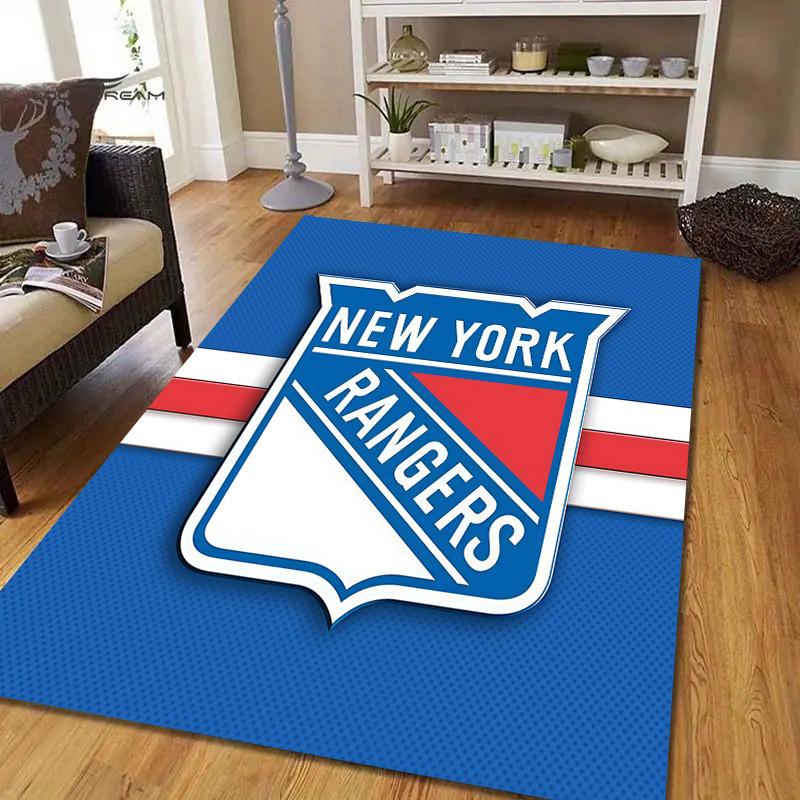 New York Rangers Flannel Pattern Square Carpet,Area Rug,Carpet Rug for Living Room Bedroom Sofa Playroom Decor,Non-slip Floor Mat