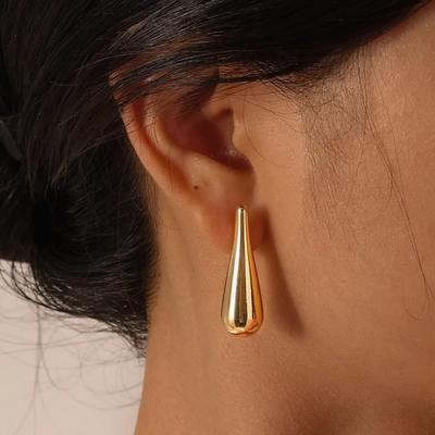 1 Pair Long Waterdrop Earrings for Women, Simple Metal Earrings, Gold Plated Stainless Steel Hypoallergenic Ear Jewelry