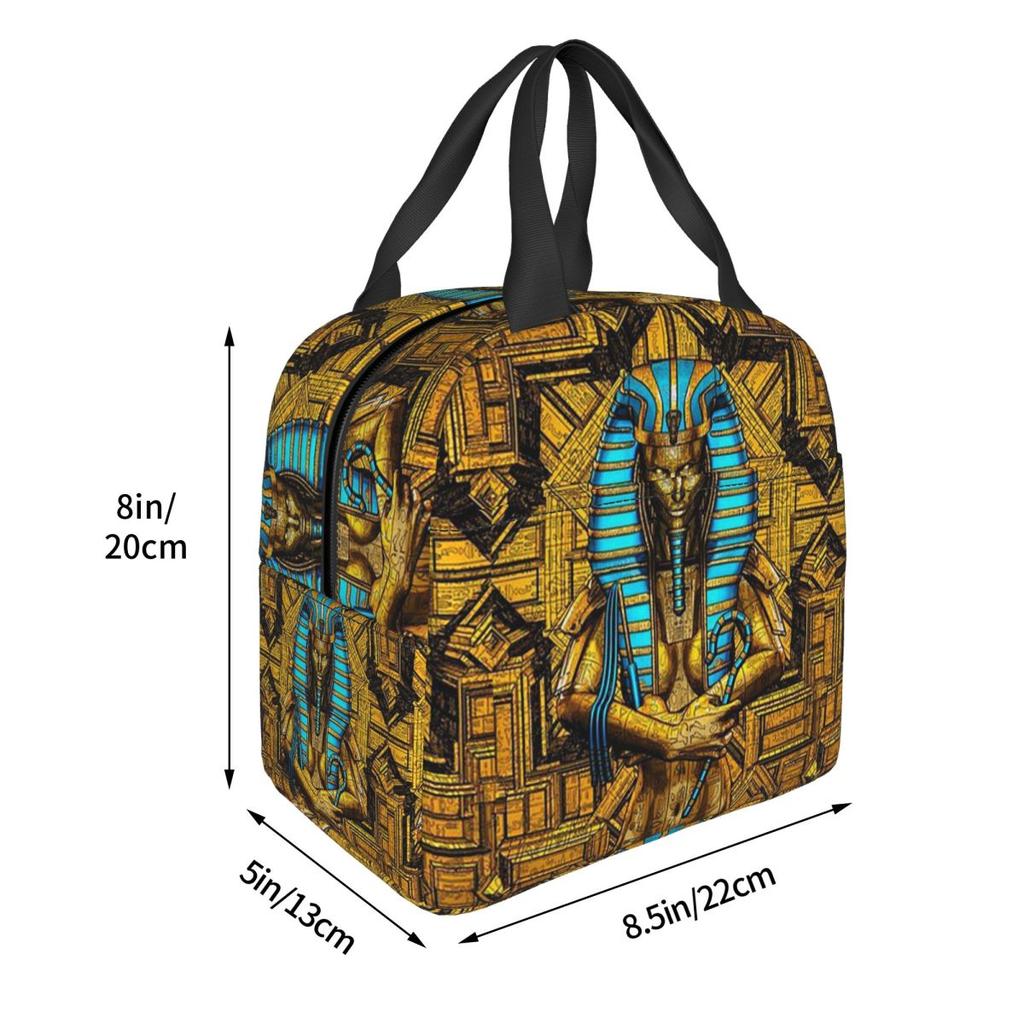 Egyptian Pharaoh With Golden Crown Illustration Insulated Lunch Bag for Women Kids Leakproof Food Boxes Thermal Lunch Box Tote