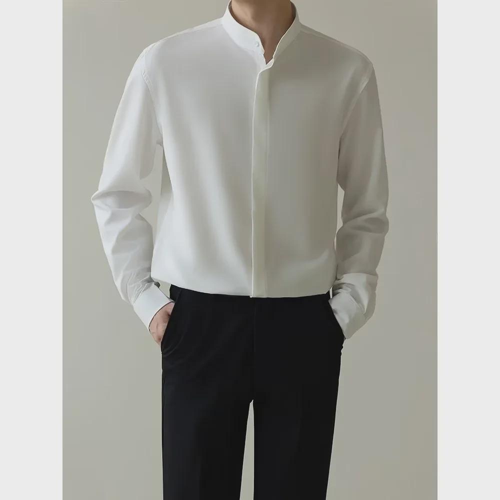 Chemises décontractées à manches longues slim-fit infroissables pour jeunes hommes, printemps et automne 2024