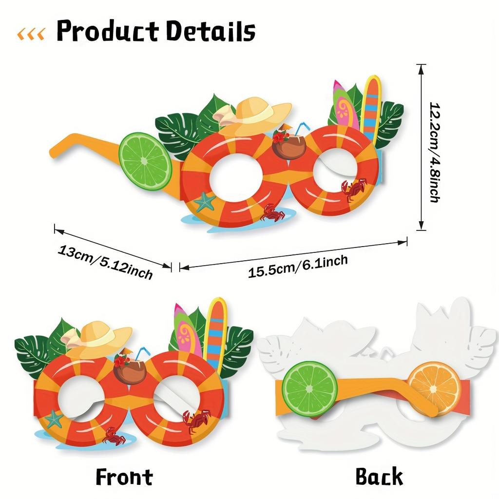 8PCS Beach Party Paper Glasses Prefer Hawaiian Party Glasses Tropical Party Photo Props Makeup Accessories Summer Beach Party Supplies