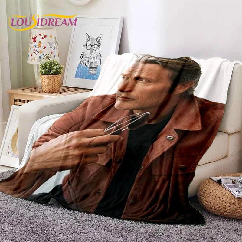 Mads Mikkelsen 3D Schauspieler Star Weiche Flanelldecke für Betten Schlafzimmer Sofa Picknick, Überwurfdecke zum Zudecken Outdoor Freizeit Nickerchen Geschenk