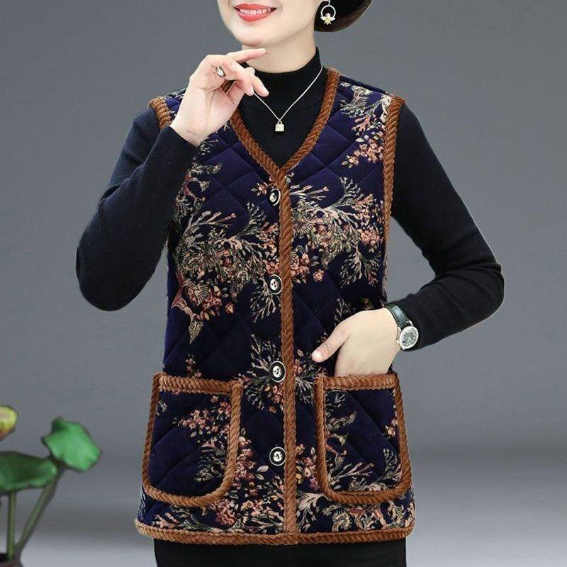 Mom's velvet warm ultrasonic vest medium and old women's clothing autumn and winter clothing fashion vest jacket top women