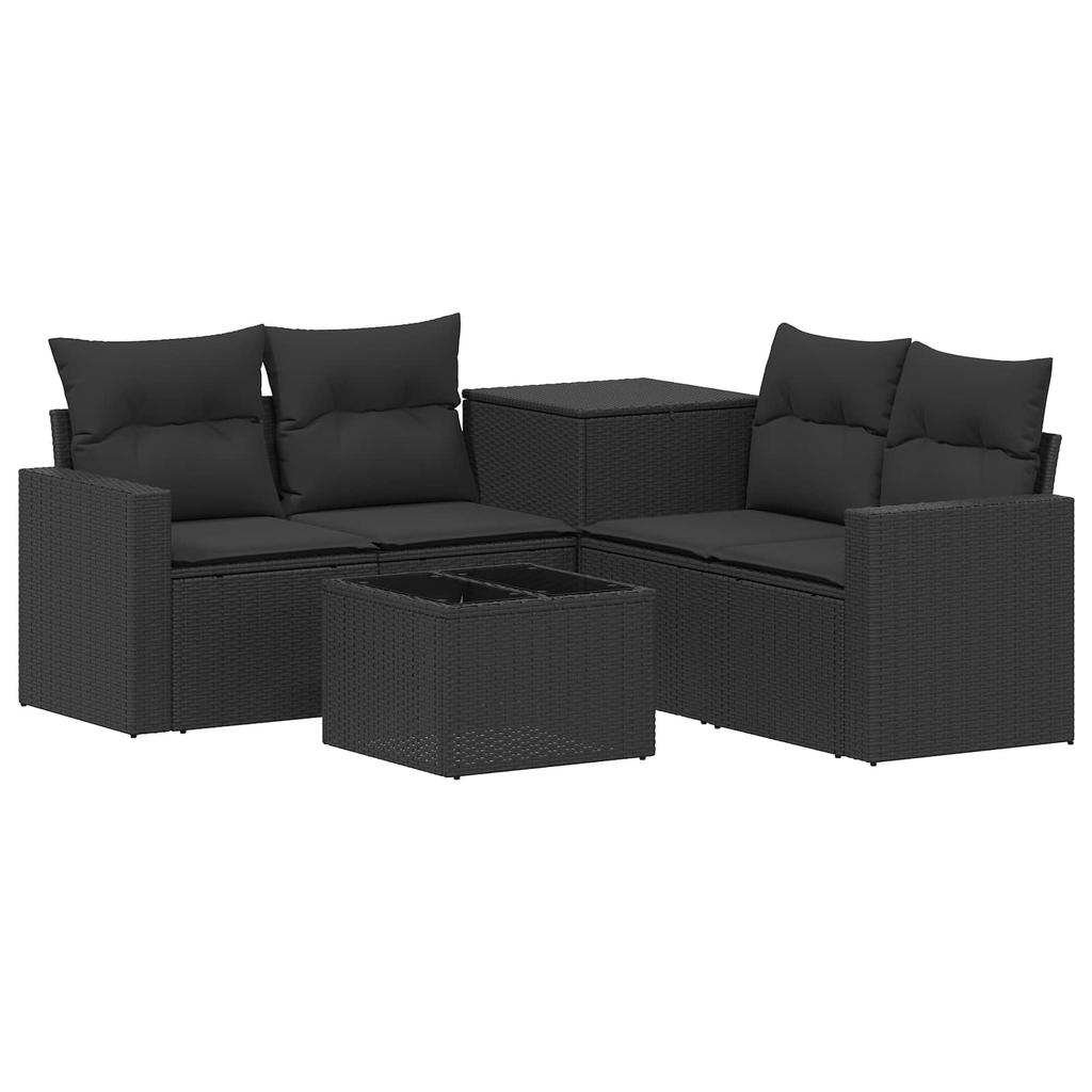 Sofa Set 6 Pieces Black Poly Rattan and Steel