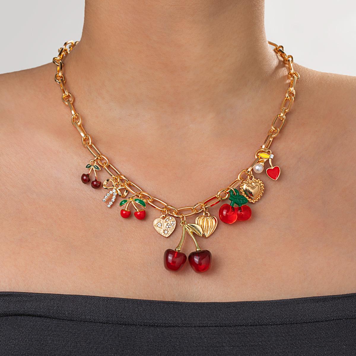 

1 piece of Christmas necklace, cute simulation cherry pendant, heart-shaped bow, women s necklace