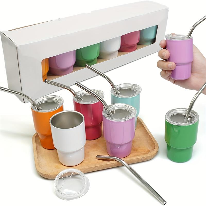 6pcs 3oz Insulated Bottle Freeze Thermos Flask Steel Jugs MIni Whiskey Wine Coffee Cup Mug with Lid Straw for Car Driving Party Gift