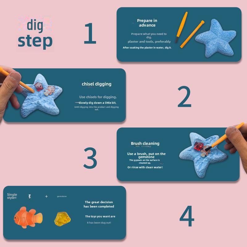 Mermaid Gem Ring Archaeological Excavation Kit: DIY Educational Treasure Digging Toy for Kids