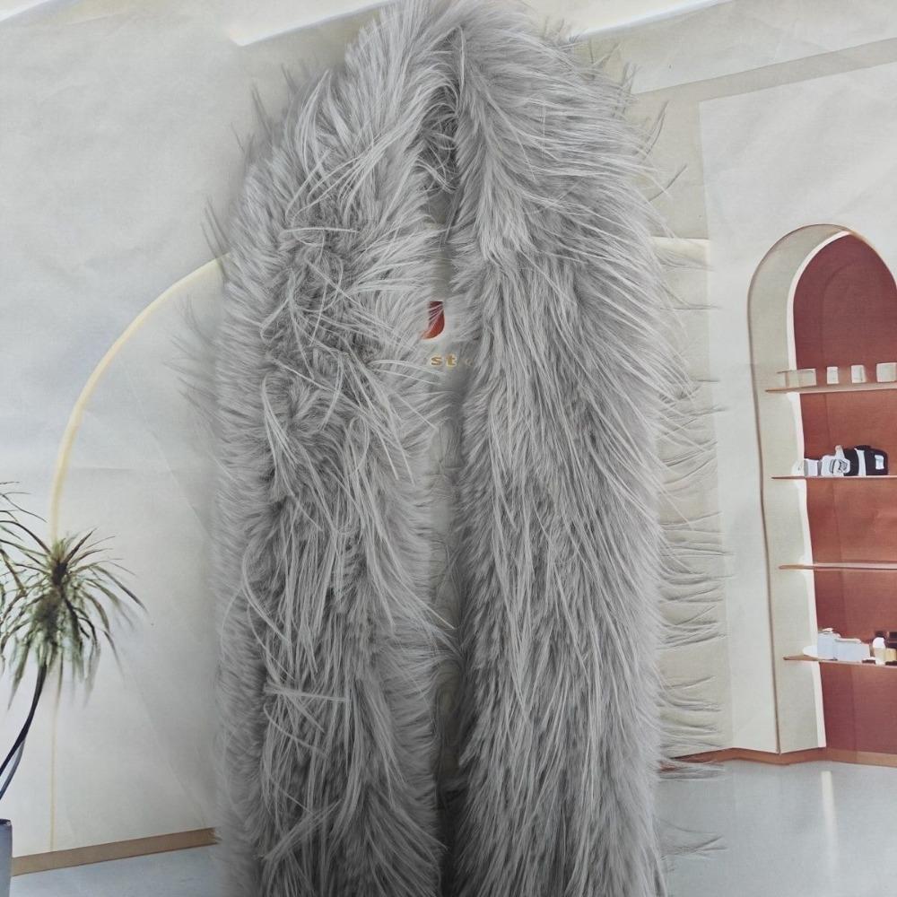 Super Dlouhý Plyšový Šátek z Imitace Kožešiny s Třásněmi Zimní Móda s Dopaminovým Plyšovým Peřím Nový Šátek