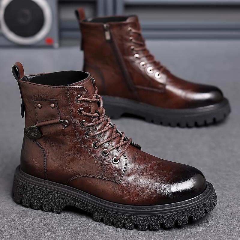 Italian Brand Retro Brown Men's High Top Workwear Shoes Thick Soled Wear-resistant Men's Oxford Shoes Winter Ankle Boots