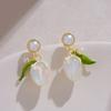 French Romantic Green Flower  Asymmetric Tassel Drop Earrings New Design Jewelry for Women's or Girl’s Sweet Ear Accessories