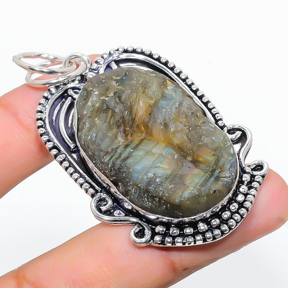 Labradorite Gemstone Handmade 925 Sterling Silver Jewelry Pendant 2.48" T7c69