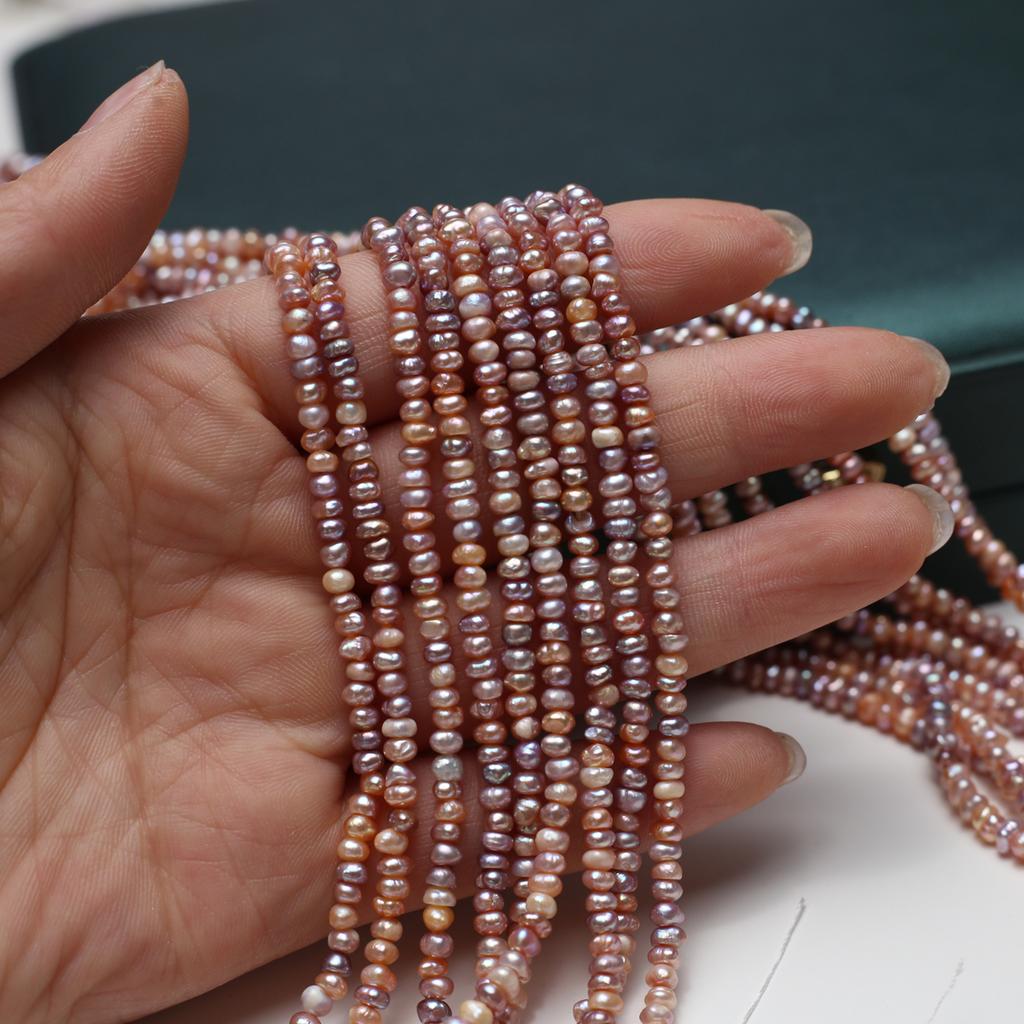 1String, Colorful Natural Freshwater Pearls, Boho Handmade Flat Pearl Beads for Jewelry Making DIY Necklaces Crafts (Beads 3-4mm, Length 36cm)