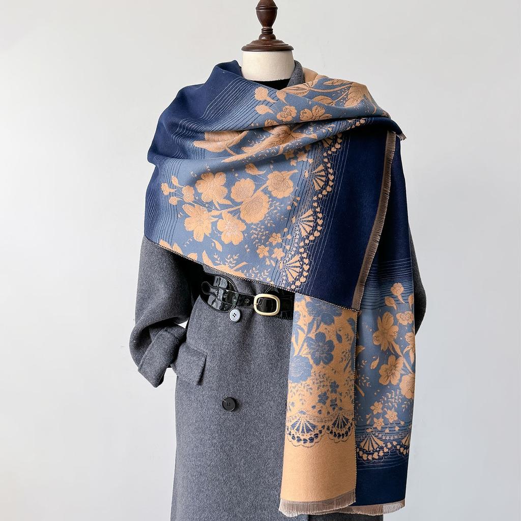 Autumn Winter Scarf Women Pashmina Shawls Cashmere Blanket Warm Thick Chunky Stoles Lady Elegant Poncho Floral Outdoor Bufanda