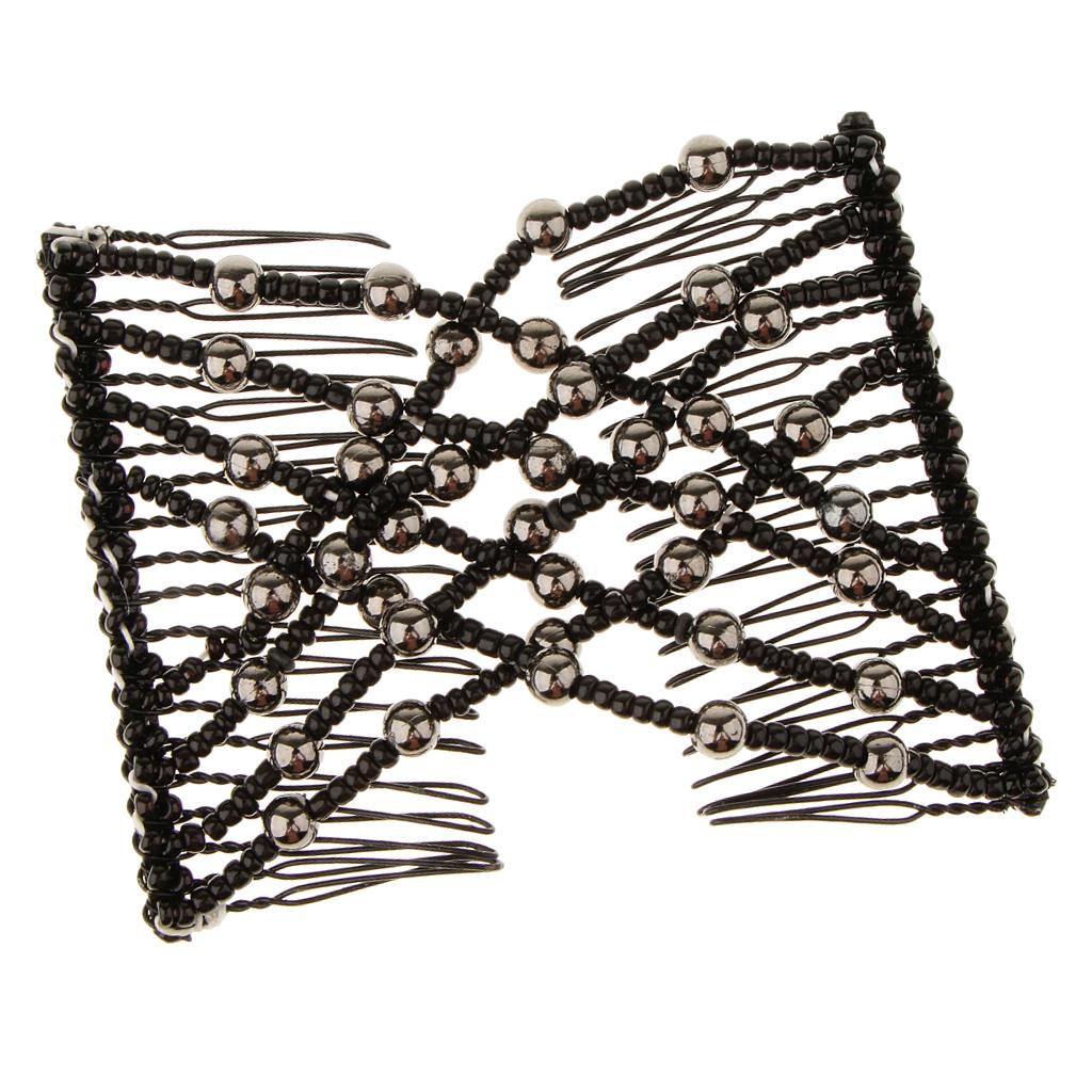 Buy Women's Black Double Hair Comb Stretch Magic Beads Clip Hairstyle