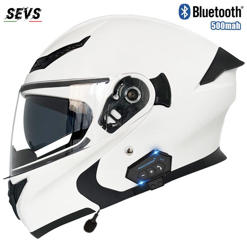 All-Season Universal Flip-up Motorcycle Helmet with Double Visor and Bluetooth Earbuds for Men and Women
